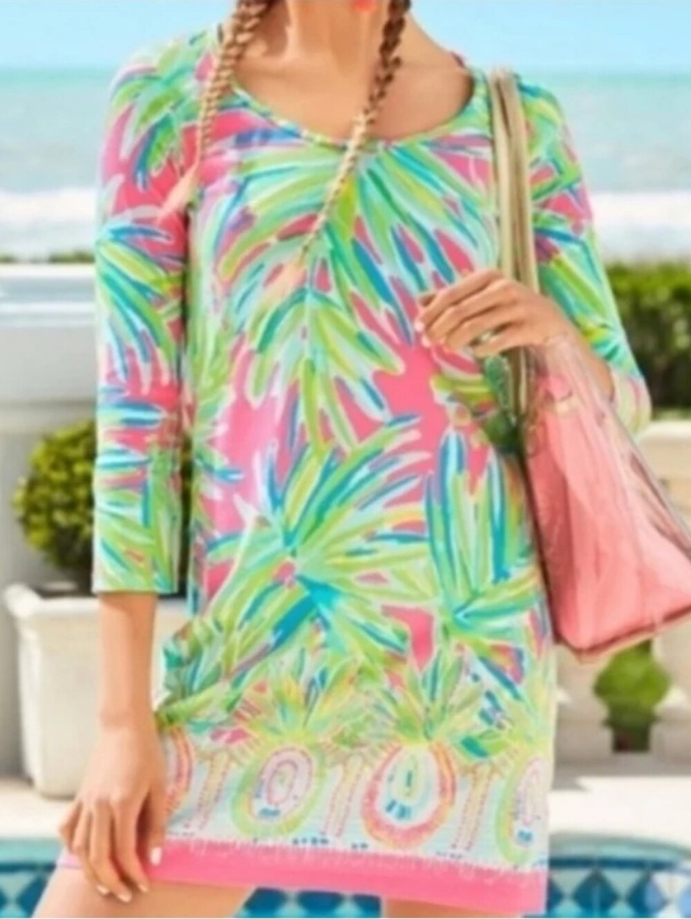 Lilly Pulitzer Beacon Tiki Pink Royal Lime Shift Dress EUC Sz XL